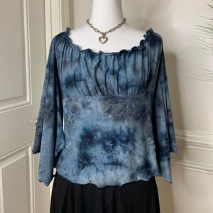Vintage 90’s Poetry blue off the shoulder top with flared sleeves